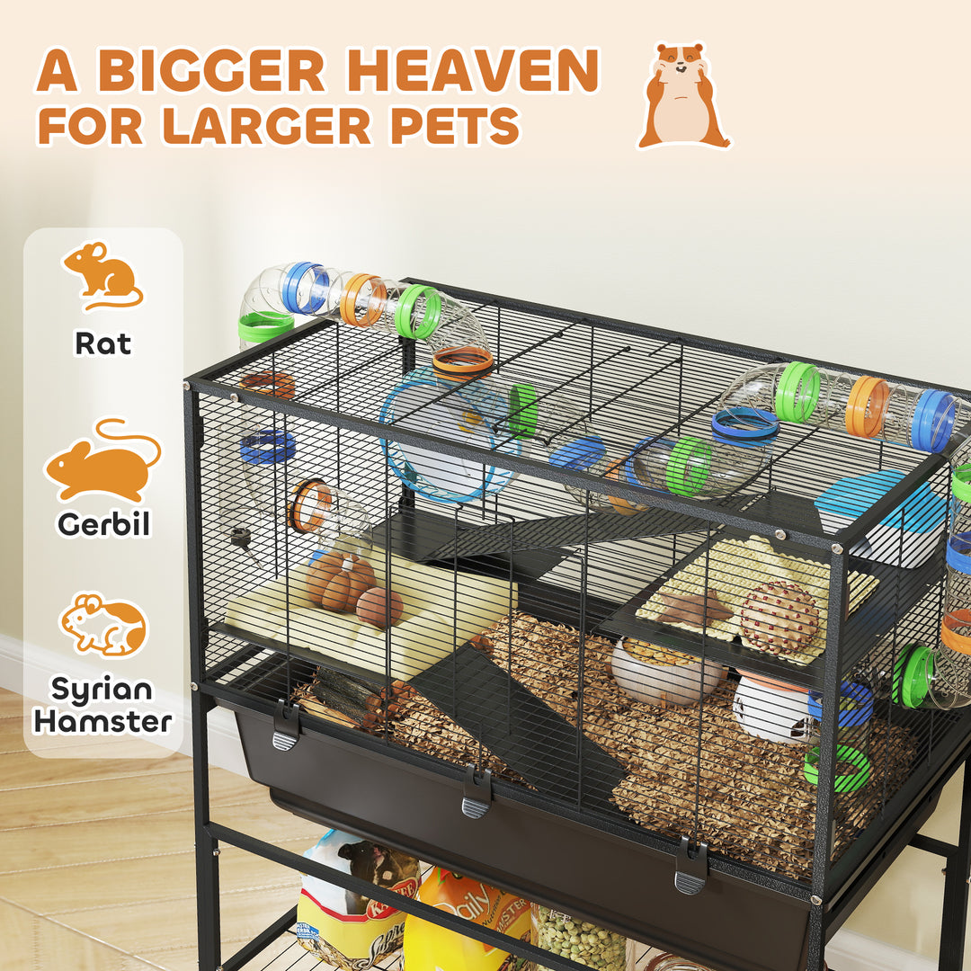 3 Tier Large Hamster Cage on Wheels with 17 cm Deep Tray, Storage Shelf for Syrian, Gerbil, Rats