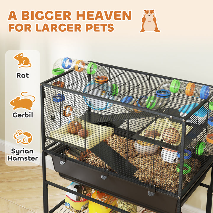 3 Tier Large Hamster Cage on Wheels with 17 cm Deep Tray, Storage Shelf for Syrian, Gerbil, Rats