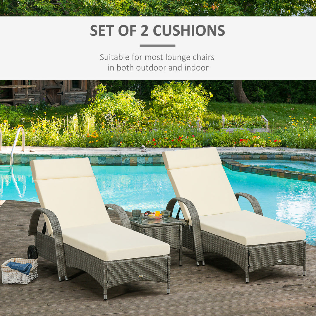 Set of 2 Sun Lounger Cushions, Replacement Cushions for Rattan Furnitu
