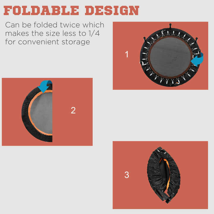 40" Foldable Mini Fitness Trampoline, with Adjustable Foam Handle, Orange