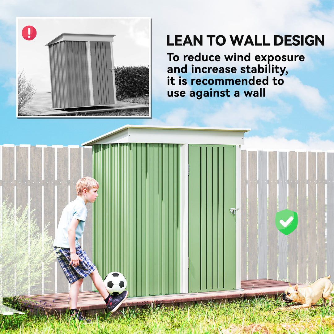 Metal Garden Shed, Outdoor Lean-to Shed for Tool Motor Bike, with Adjustable Shelf, Lock, Gloves, 5'x3'x6', Green