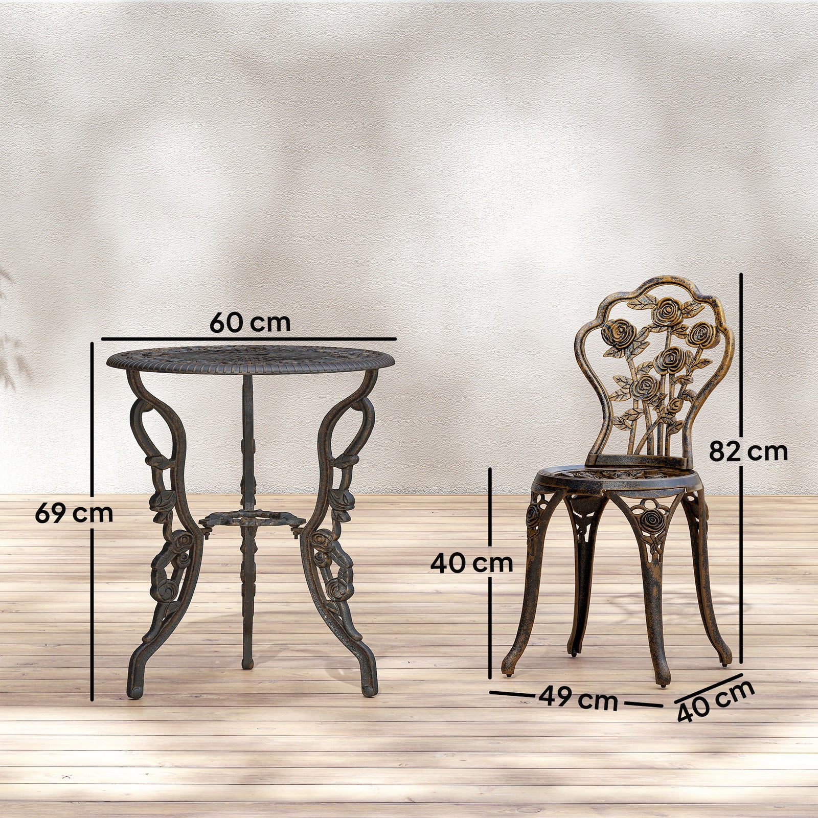 Outdoor Bistro Set Vintage Rose Design Patio Furniture Set with Round 