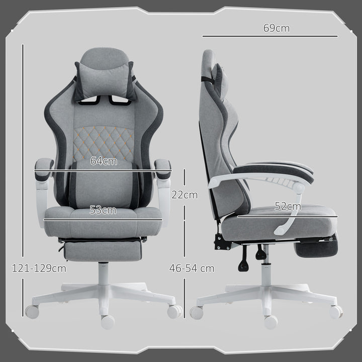 Ergonomic High Back Gaming Chair for Adults, Printed Velvet Computer Recliner Chair with Footrest, Lumbar Support, Adjustable Height and 360° Swivel Seat for Office or Gaming, Grey