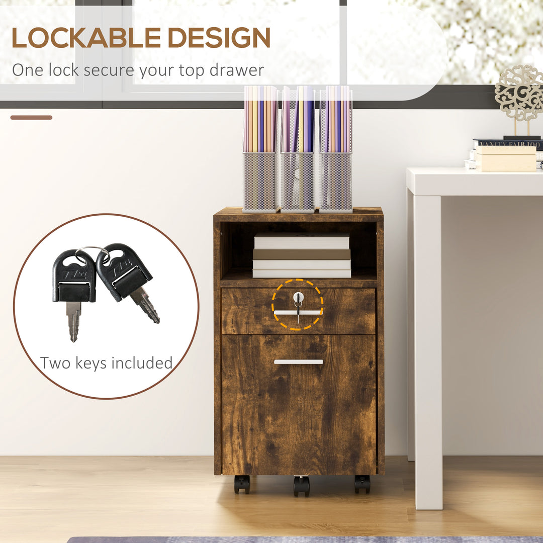 Lockable Two-Drawer Filing Cabinet, with Wheels - Wood-Effect