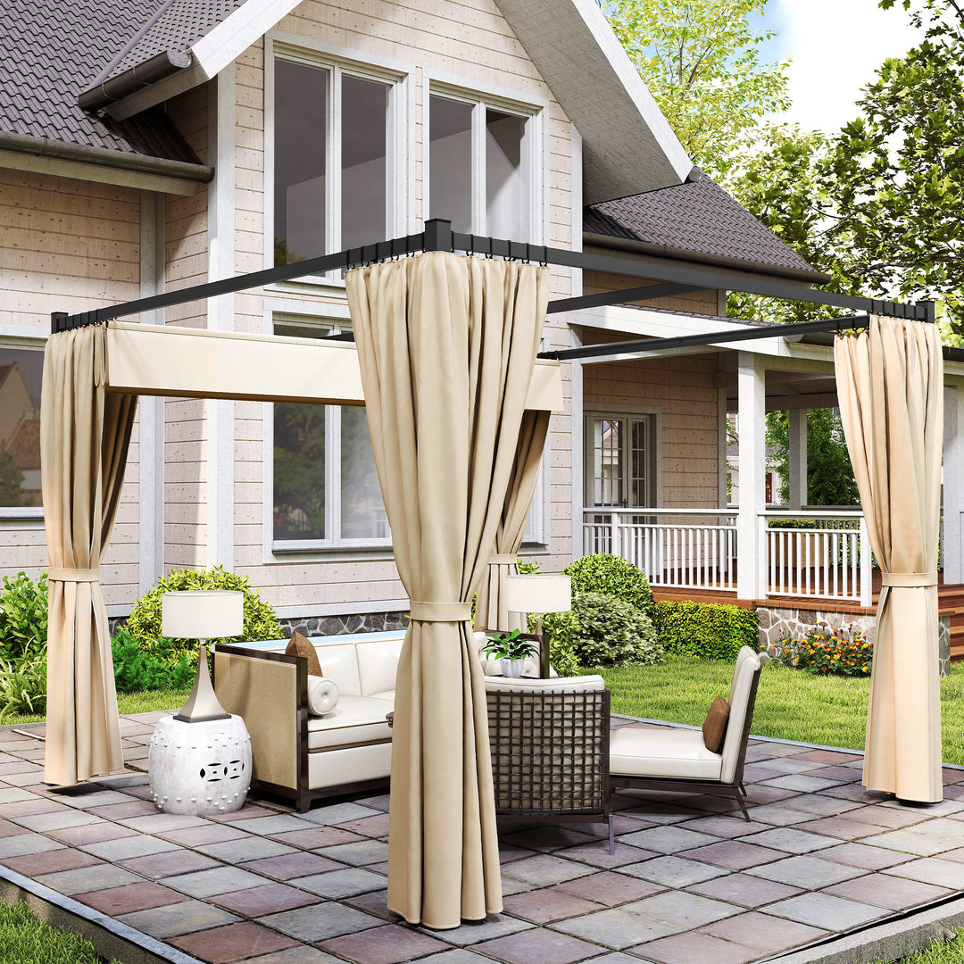 3 x 3m Retractable Roof Pergola, with Curtains - Khaki