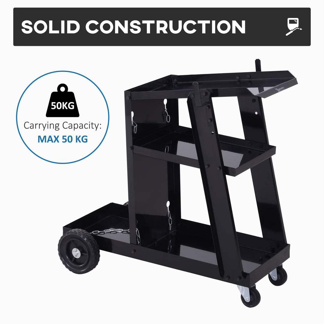 DURHAND Welding Trolley Cart, Garage Welder Trolley for Gas Bottles, with Safety Chain and Wheels, Black | Aosom UK