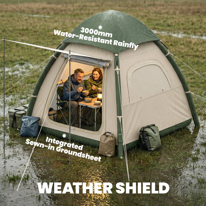 Inflatable Camping Tent with Rainfly, 3 Man Air Tent 3000mm Waterproof