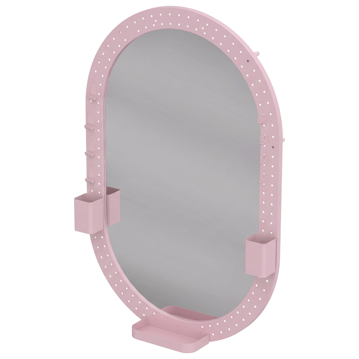 Oval Wall Mirror, 60 x 90 cm Decorative Hanging Mirror with Pegboard - Pink
