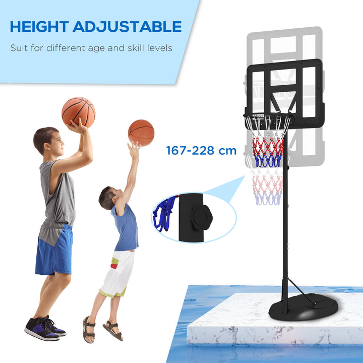 SPORTNOW Height Adjustable Basketball System, Freestanding Basketball Hoop and Stand w/ Wheels, 167-228cm | Aosom UK