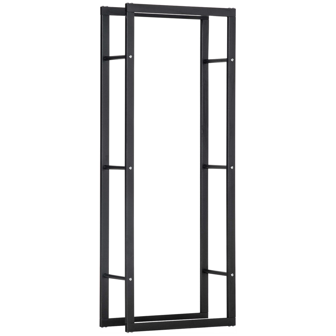 Metal Firewood Log Holder Tall Firewood Rack Indoor Outdoor Fireplace Wood Storage Shelf, Black, 60Wx25Dx150Hcm