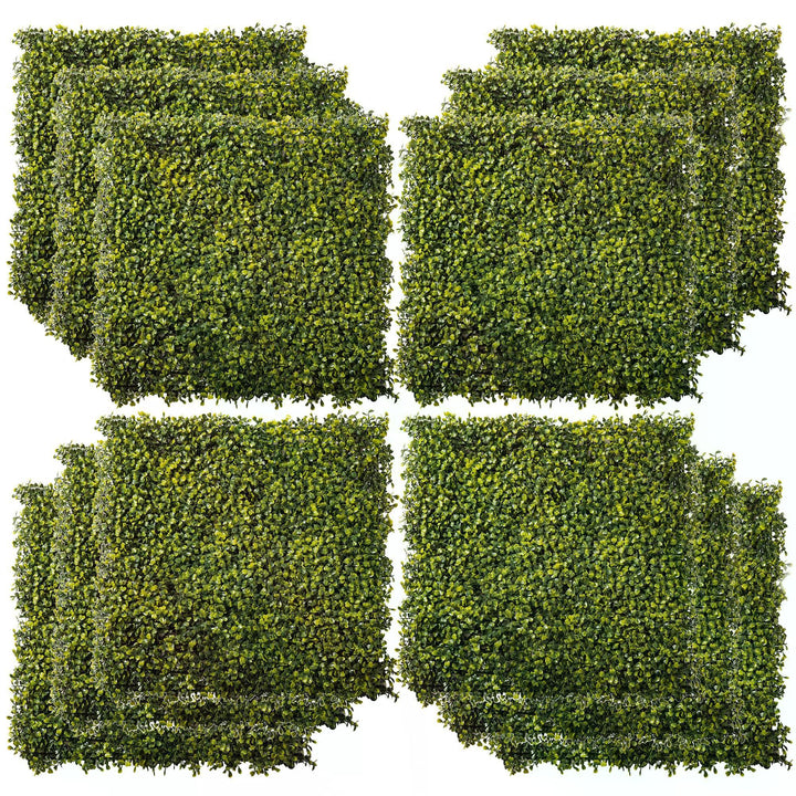 Outsunny Artificial Wood Paneling, 12PCS 20" x 20" Grass Privacy Fence Screen, Faux Hedge Greenery Backdrop, Encrypted Milan Grass | Aosom UK