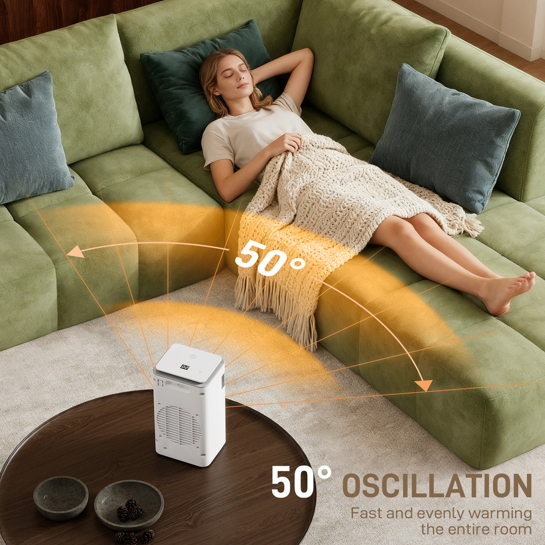 MCL Ceramic Electric Heater, 1500W Fan Space Heater with 3 Modes, 24H Timer, Flame Effect, Oscillation for Bedroom, White