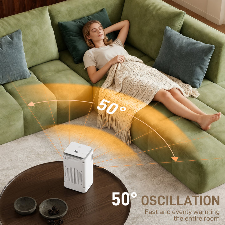 MCL Ceramic Electric Heater, 1500W Fan Space Heater with 3 Modes, 24H Timer, Flame Effect, Oscillation for Bedroom, White