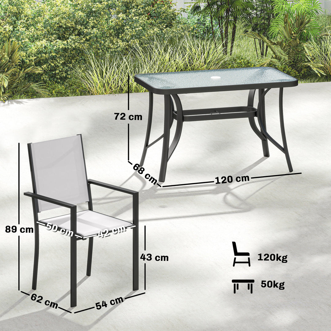 Garden Dining Set for 4 with Umbrella Hole, Stackable Chairs and Recta
