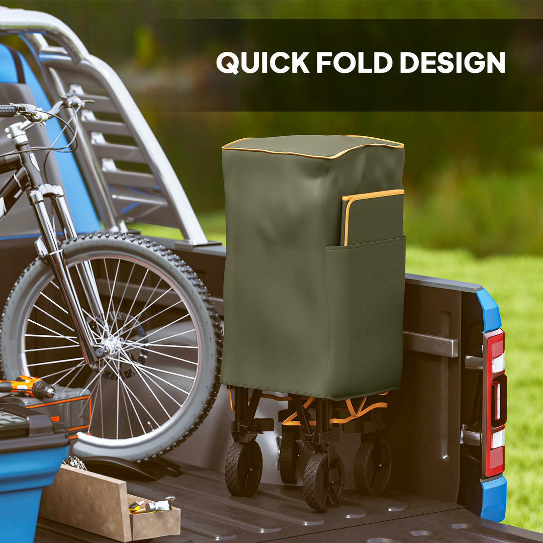 Double Decker Folding Festival Trolley on Wheels, 200KG & 350L Capacity Collapsible Wagon Festival Trolley Cart with 134cm Extended for Camping Sports Shopping Garden and Beach, Grey