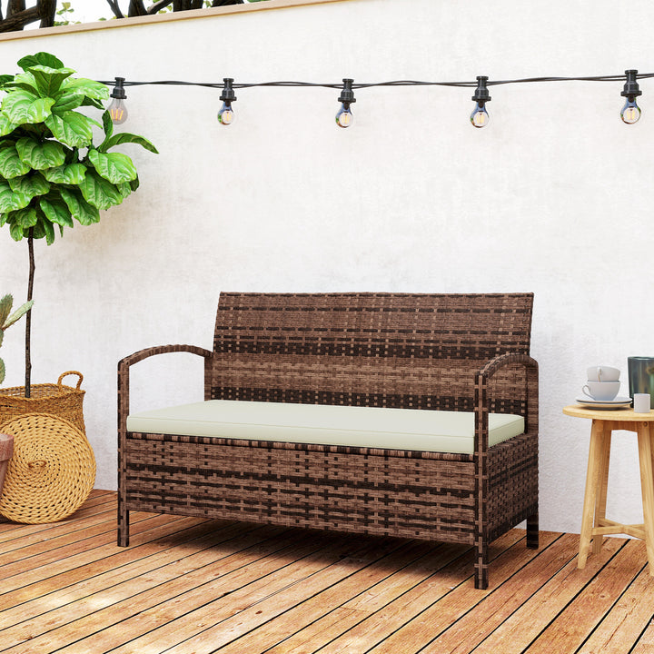 125L Storage Garden Bench, with Cushion - Brown