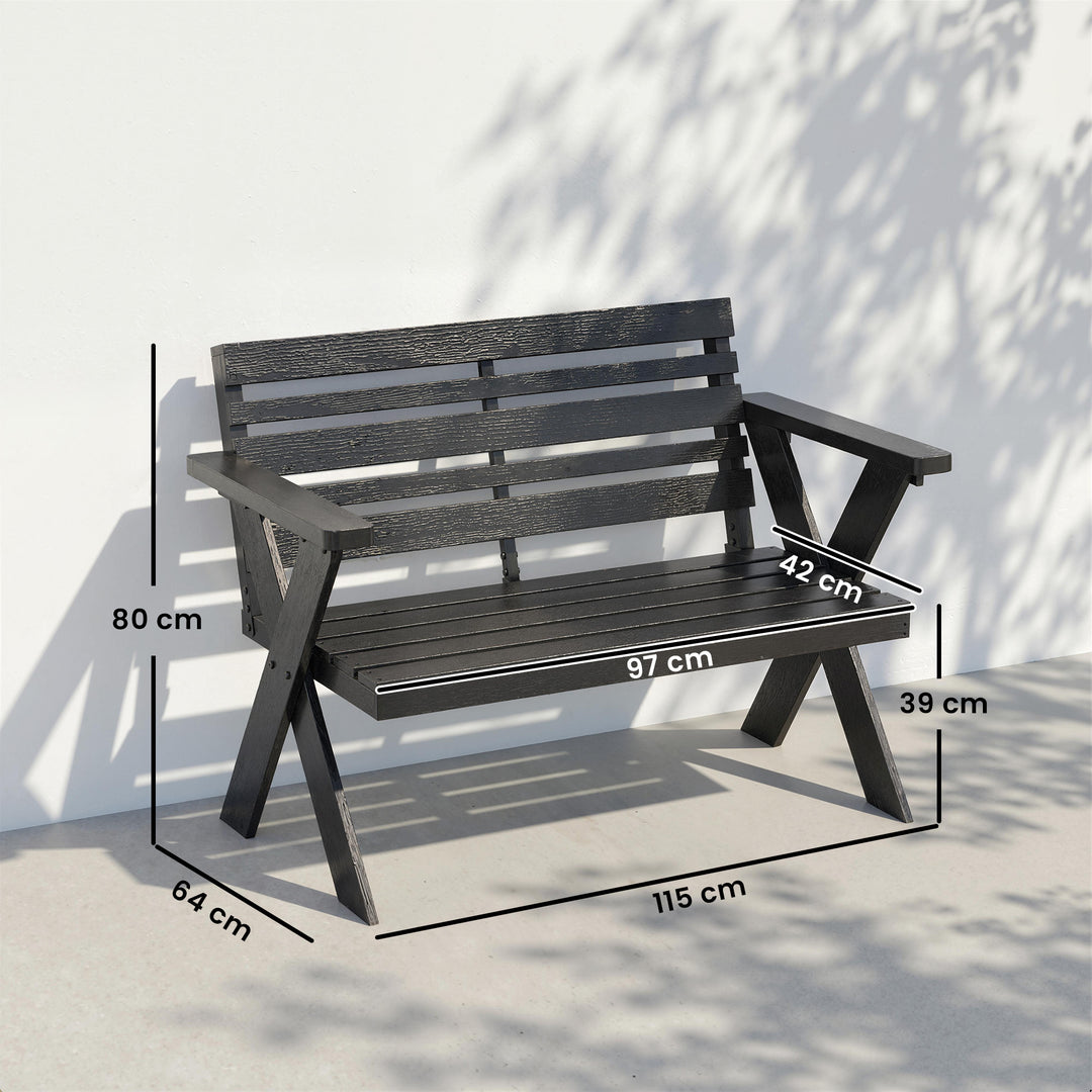 2 Seater Wooden Garden Bench, Slatted Patio Bench with Armrest and Bac