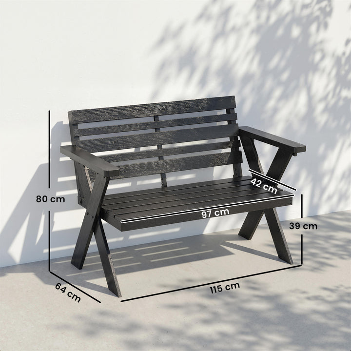 2 Seater Wooden Garden Bench, Slatted Patio Bench with Armrest and Bac