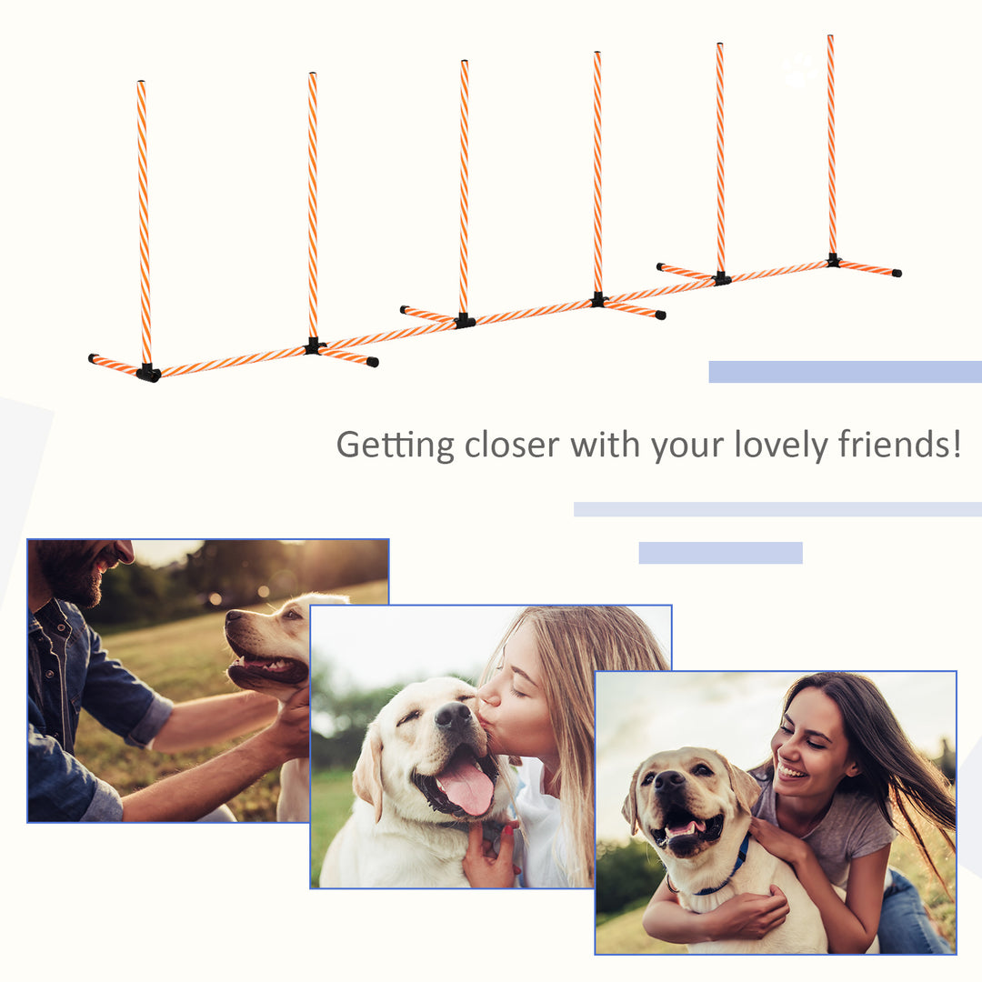 Dog Agility Equipment Pet Outdoor Training Play Run Obstacle w/ 6 Weaves Poles Whistle Carrying Bag