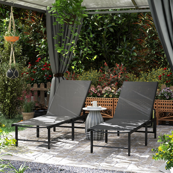 Set of Two Reclining Sun Loungers - Grey