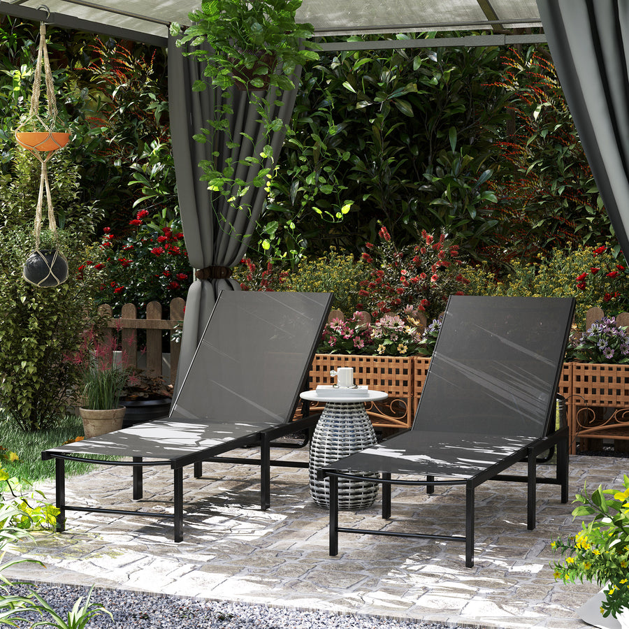 Set of Two Reclining Sun Loungers - Grey