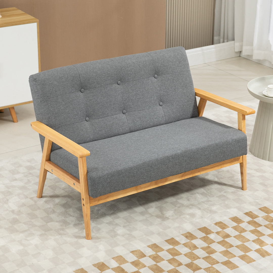2 Seater Sofa Modern Linen Fabric Upholstery Tufted Couch with Rubberw