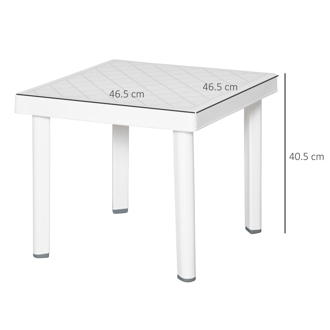 Garden Side Table Plastic Outdoor Square Coffee End Table for Drink Snack, White