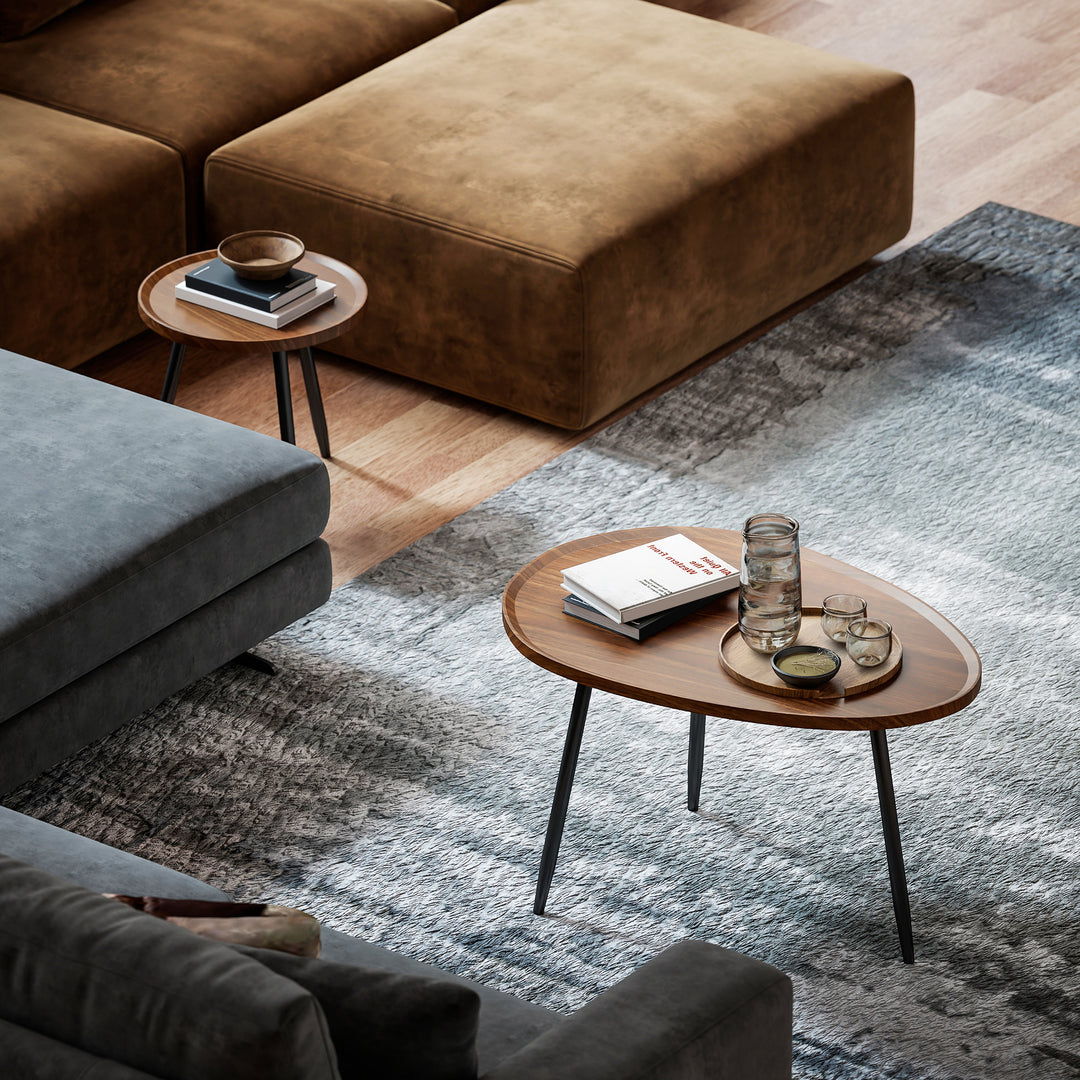 Nesting Coffee Table Set of 2, 80cm Modern Stacking End Side Table with Metal Legs for Living Room Bedroom Office, Chestnut Wood Effect