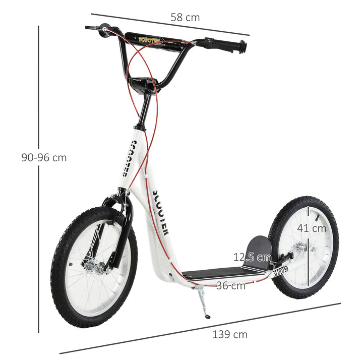 MCL Kick Scooters for Kids with Adjustable Height, Anti-Slip Deck, Dual Brakes, Rubber Tyres, for Boys and Girls Aged 5+ Years Old - White