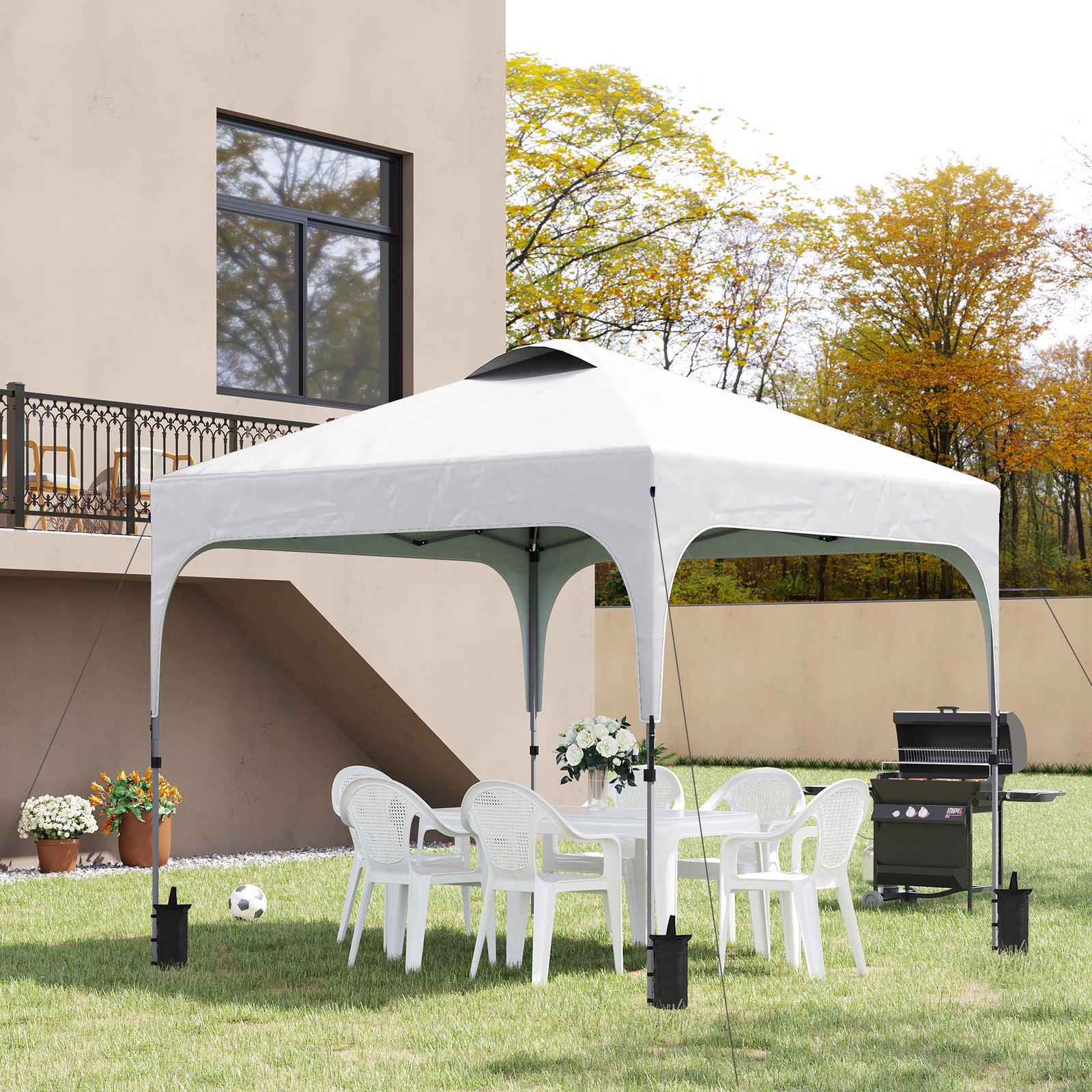3 x 3(M) Pop Up Gazebo, UPF 50+ Foldable Canopy Tent with Wheeled Carrybag, 4 Leg Weight Bags, Height Adjustable Marquee Shelter 1 person easy setup for Outdoor Garden Patio Party, White