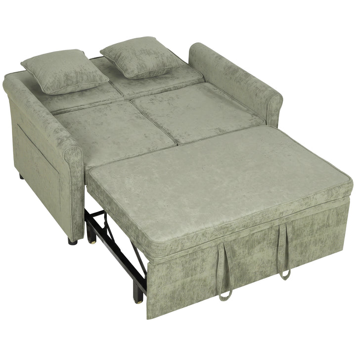2 Seater Sofa Bed 3-in-1 Convertible Chenille Pull Out Sleeper Sofa - Light Green
