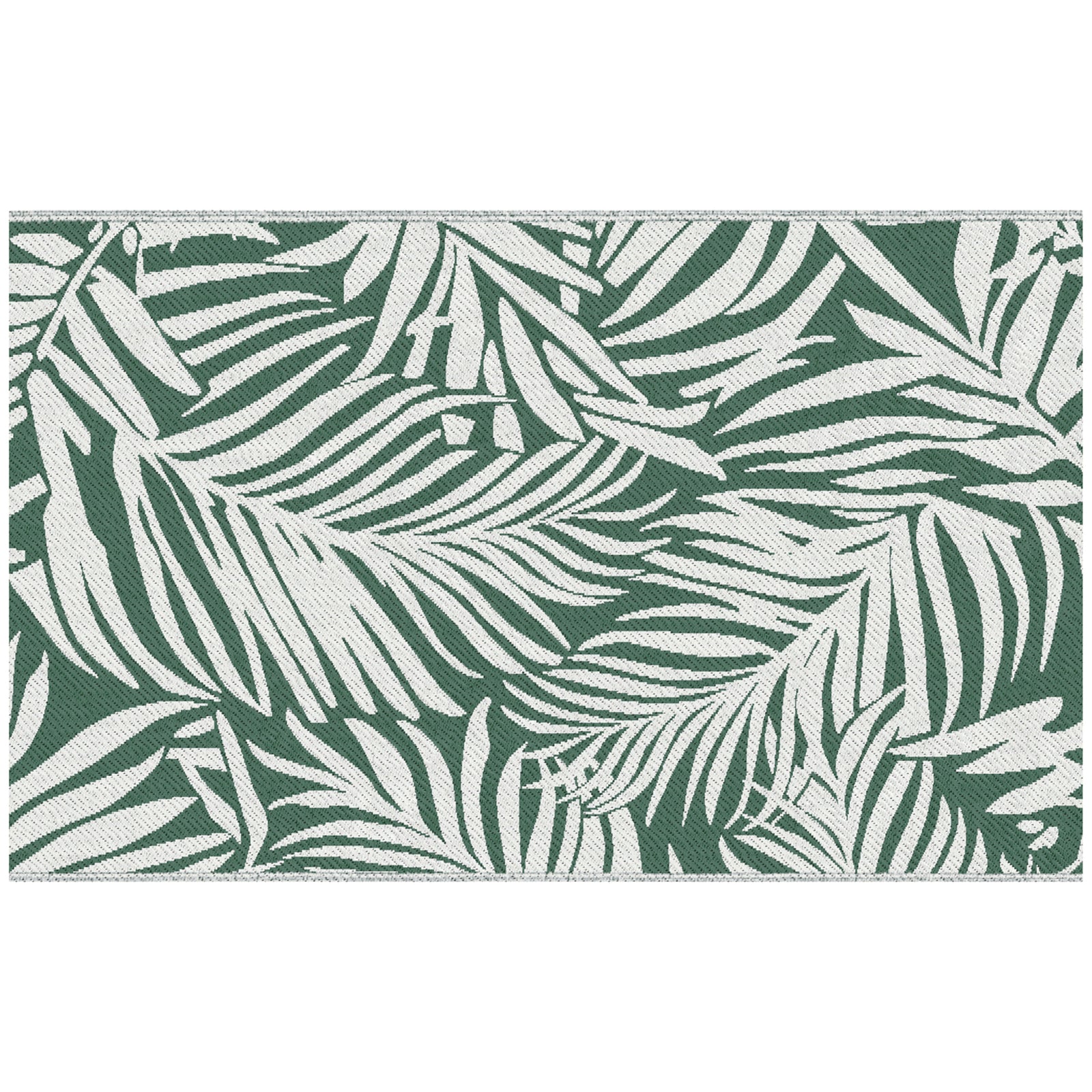 Reversible Outdoor RV Rug, 1.5 x 2.4m Patio Floor Mat, Waterproof Plastic Straw Rug for Garden, Deck, Picnic, Beach, Camping, Green Leaves, Green and White