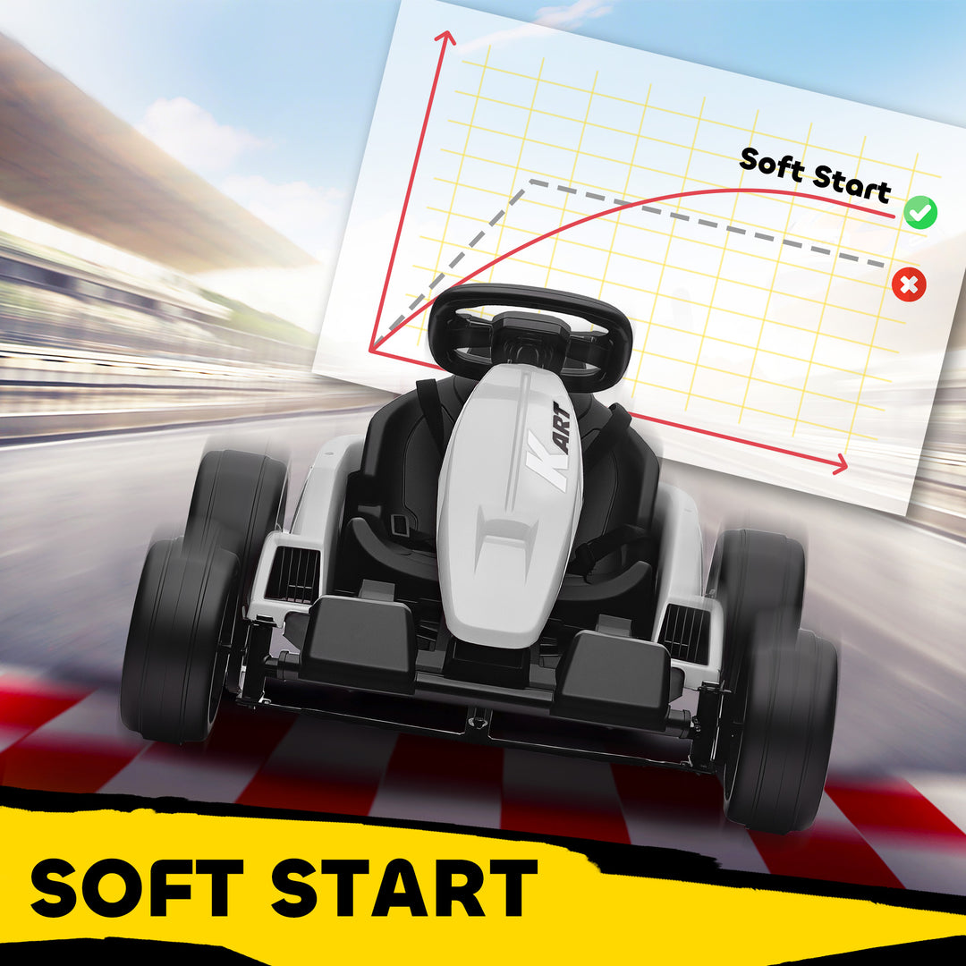 24V Electric Go Kart, Drift Kart with Adjustable Seat, Slow Start, 5-Point Harness, Music, Horn, for 6-12 Years