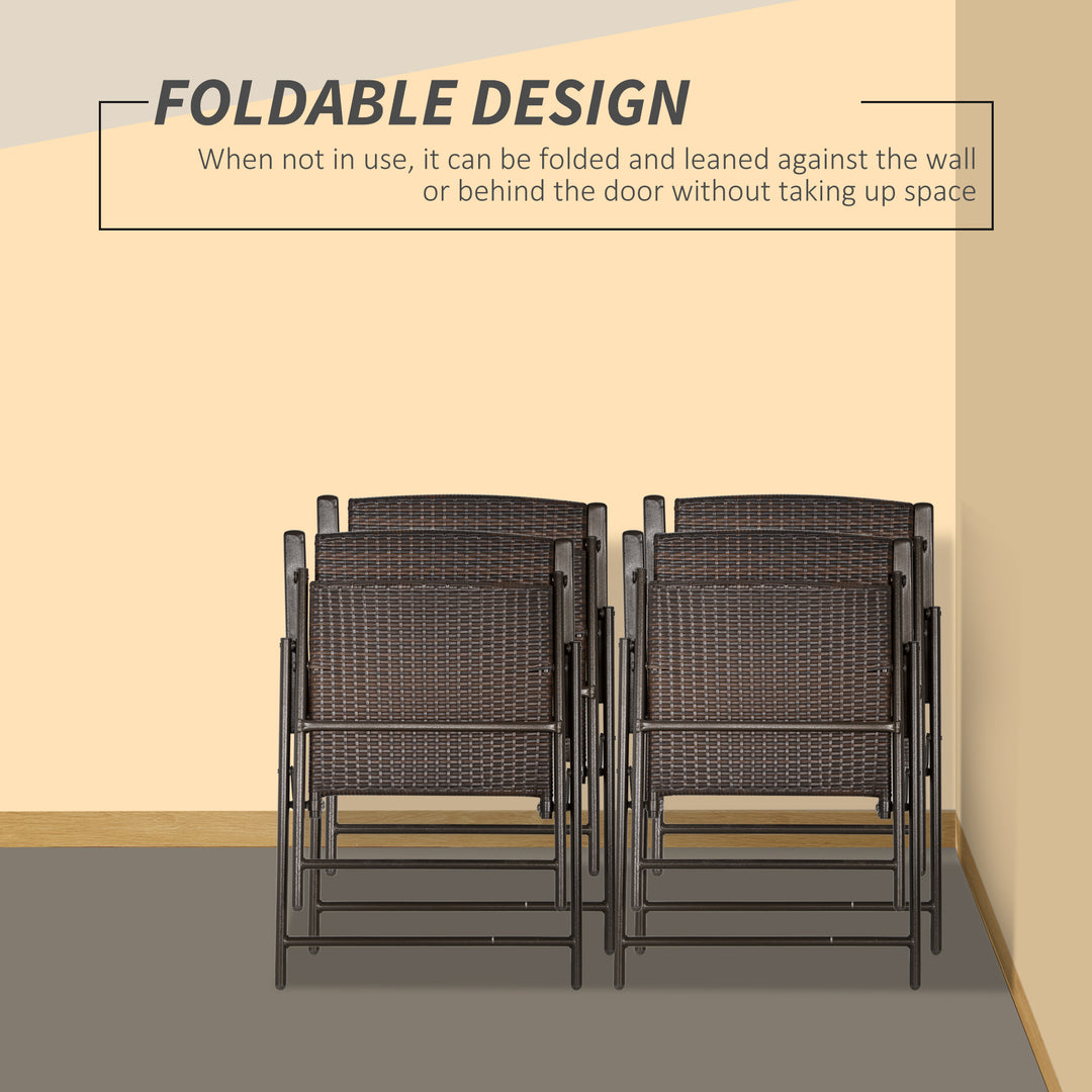 Set of Four Folding Rattan Seat Chairs - Brown
