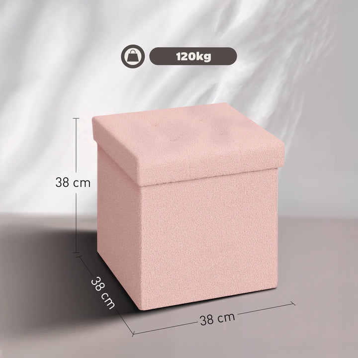 Foldable Sherpa Fleece Storage Ottoman - Pink