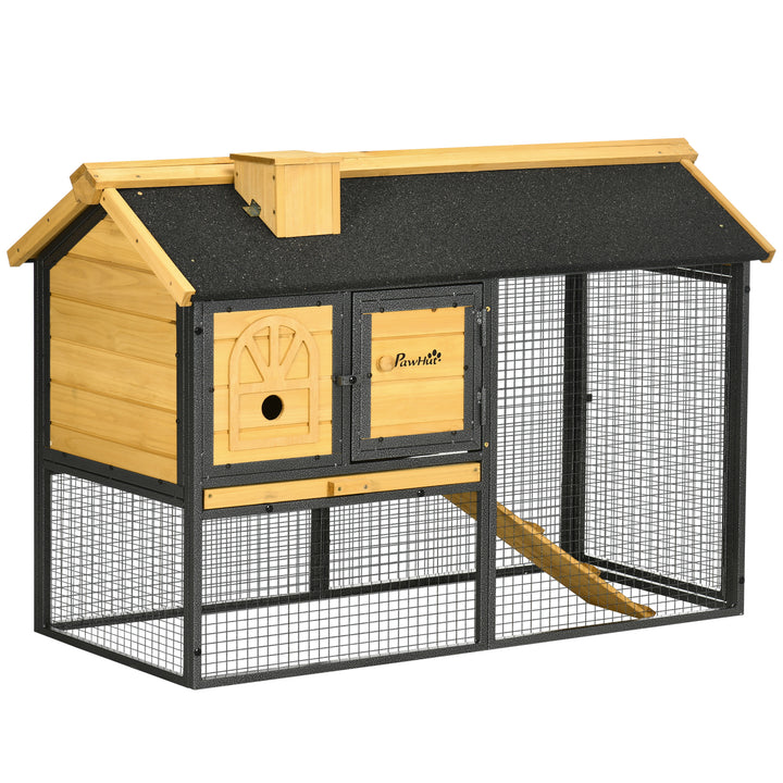 PawHut Rabbit Hutch Outdoor Bunny Cage with Run, Removable Tray, Ramp, Small Animal House, 120 x 55.5 x 80 cm