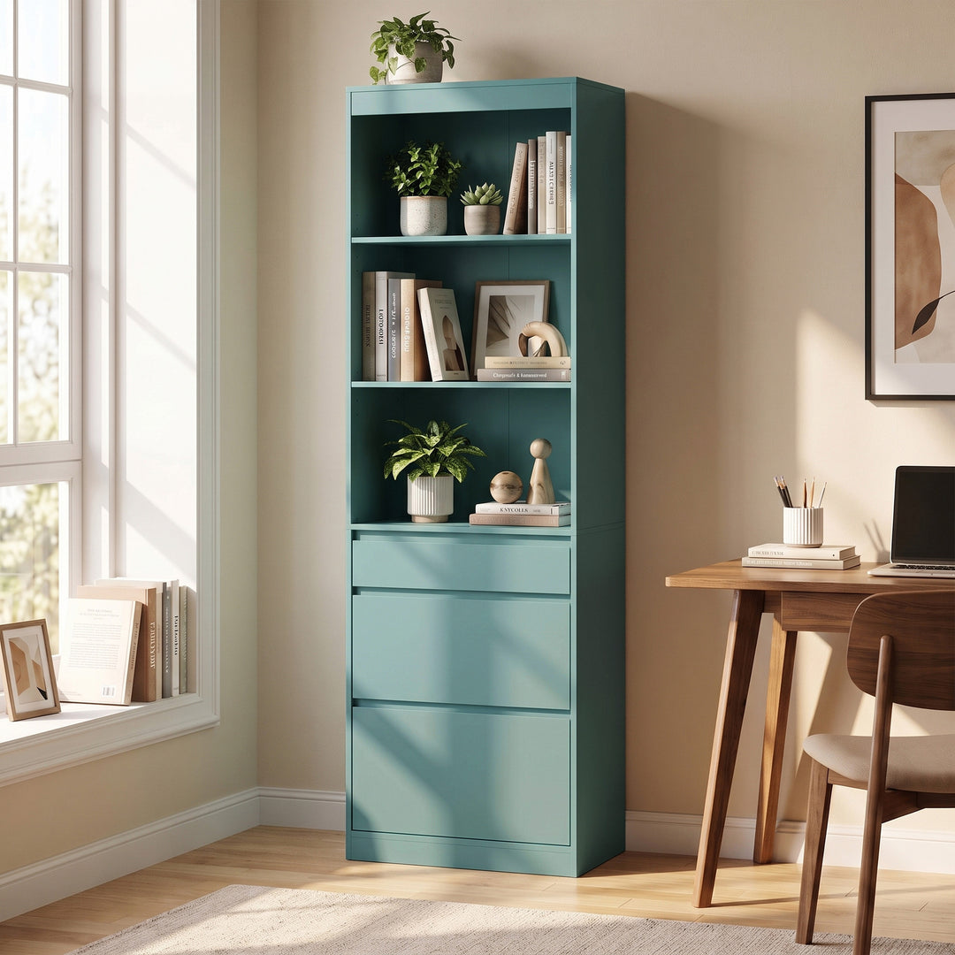 Bookcase with Drawers Adjustable Shelves Book Shelf for Study Living - view 2