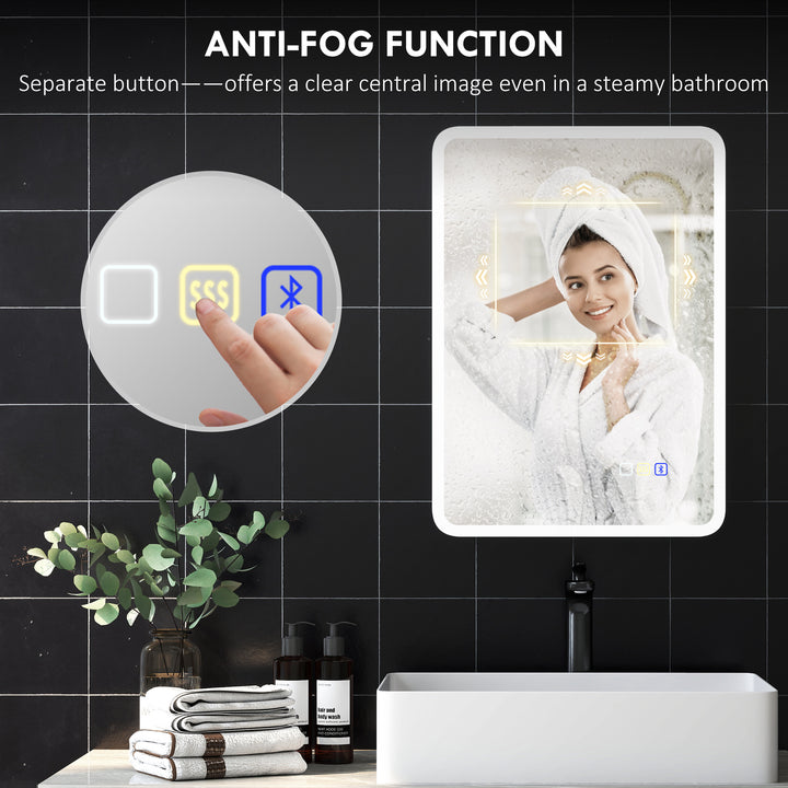 70 x 50cm LED Bathroom Mirror, with Bluetooth - Silver Tone