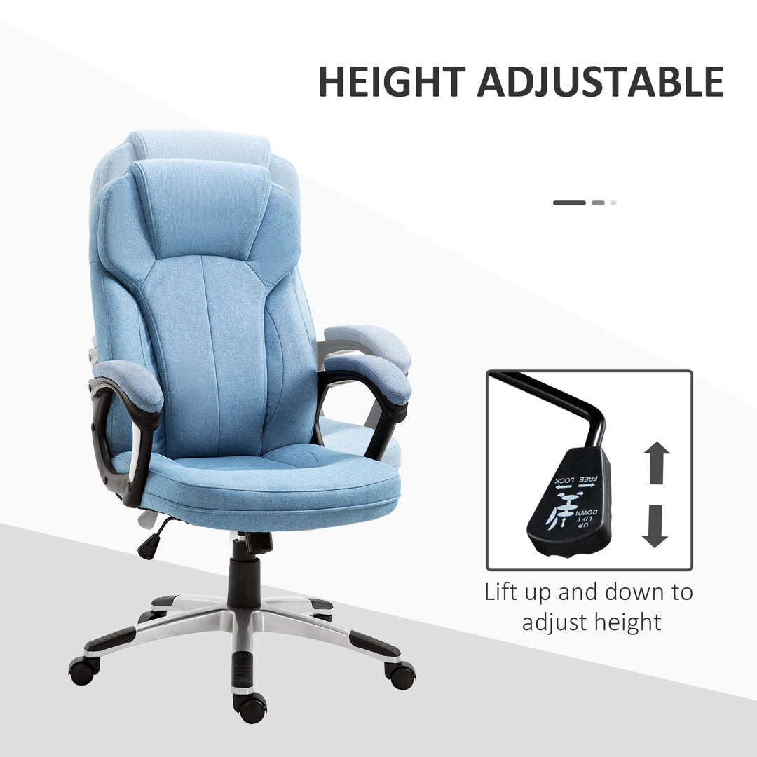 Office Chair, Linen Fabric Desk Chair, Height Adjustable Computer Chair with Padded Armrests, Swivel Wheels and Tilt Function, Blue