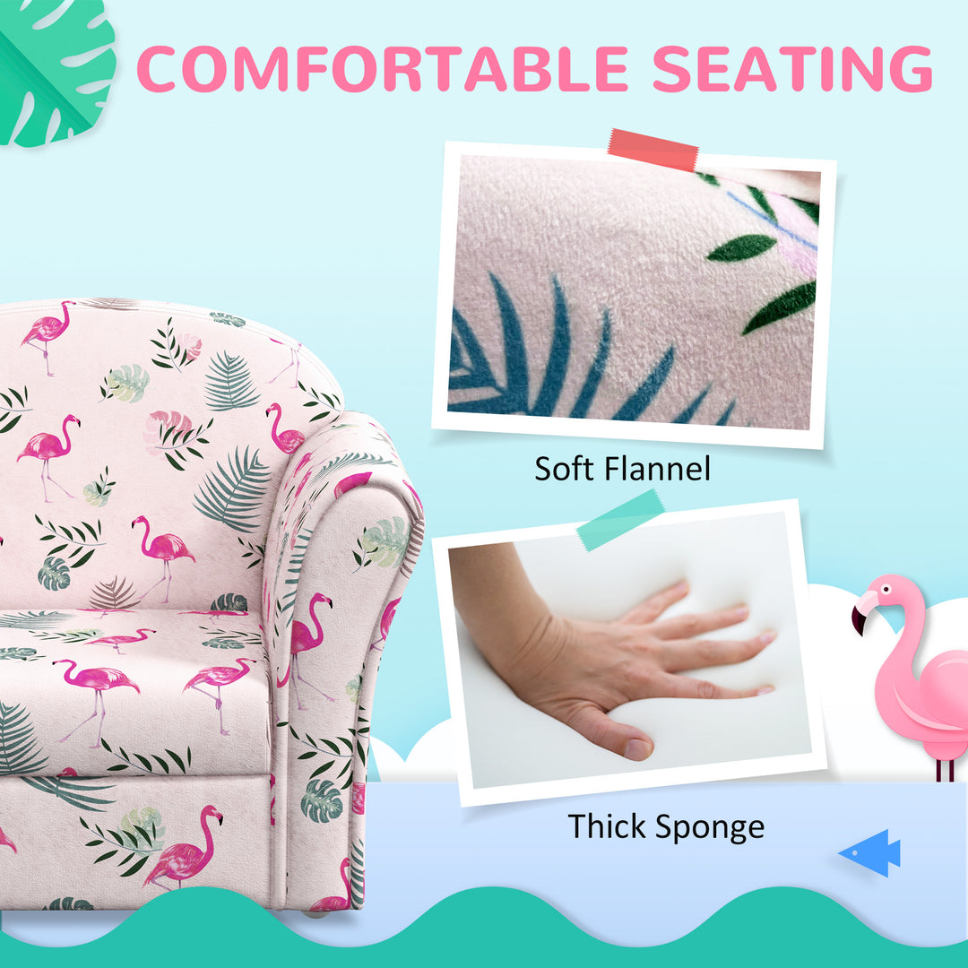 AIYAPLAY Kids Armchair with Flamingo Design, Wooden Frame, for Bedroom, Playroom, Kids Room, Pink