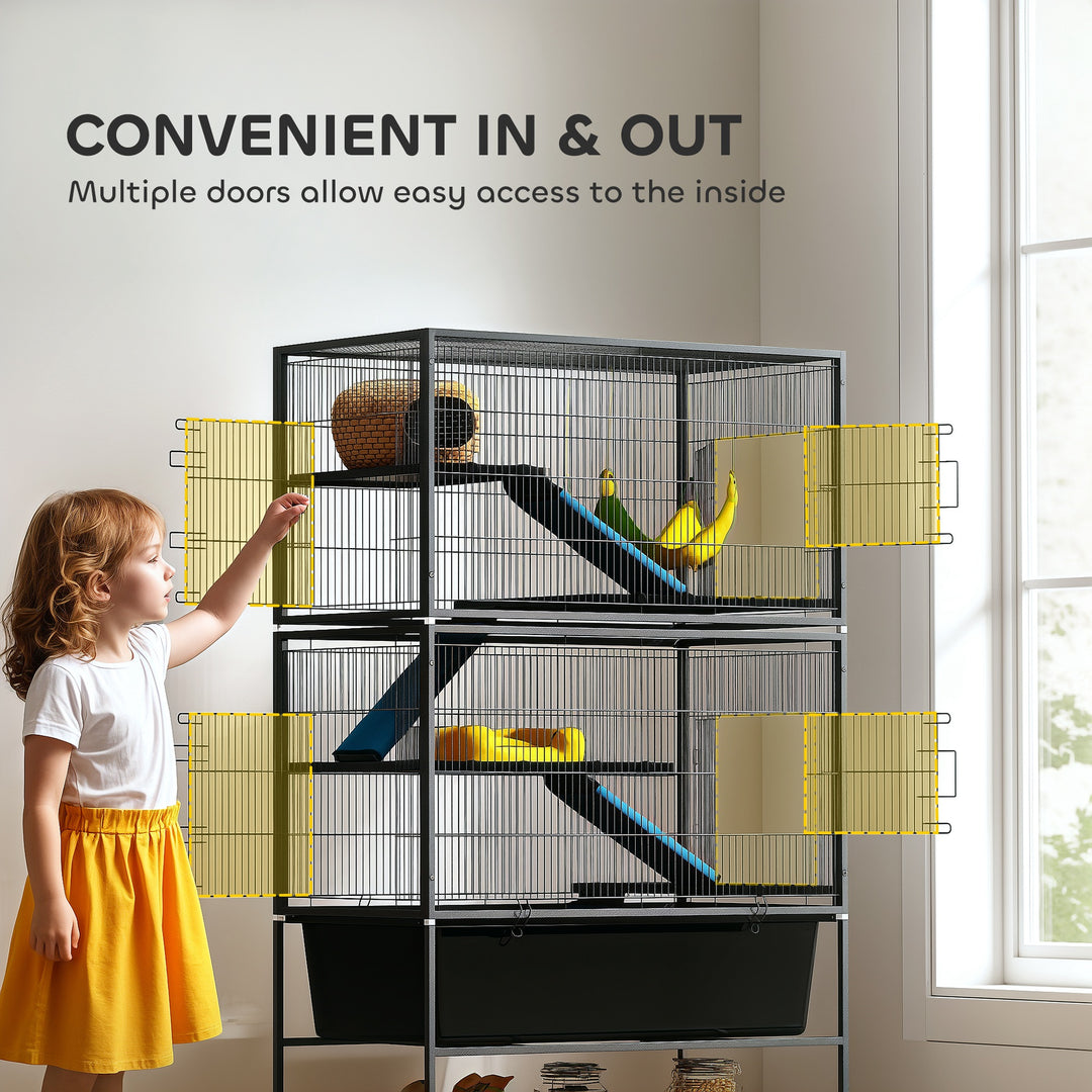 5 Levels Rolling Small Animal Cage with Non Slip Ramps, Slide Out 16cm Deep Tray, 88 x 48 x 150.5cm, Dark Grey