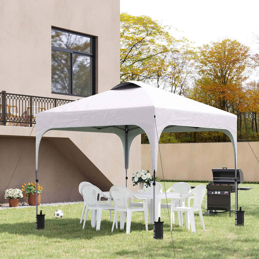 Outsunny 3 x 3 (M) Pop Up Gazebo, Foldable Canopy Tent with Carry Bag w/ Wheels & 4 Leg Weight Bags for Outdoor Garden Patio Party, White | Aosom UK