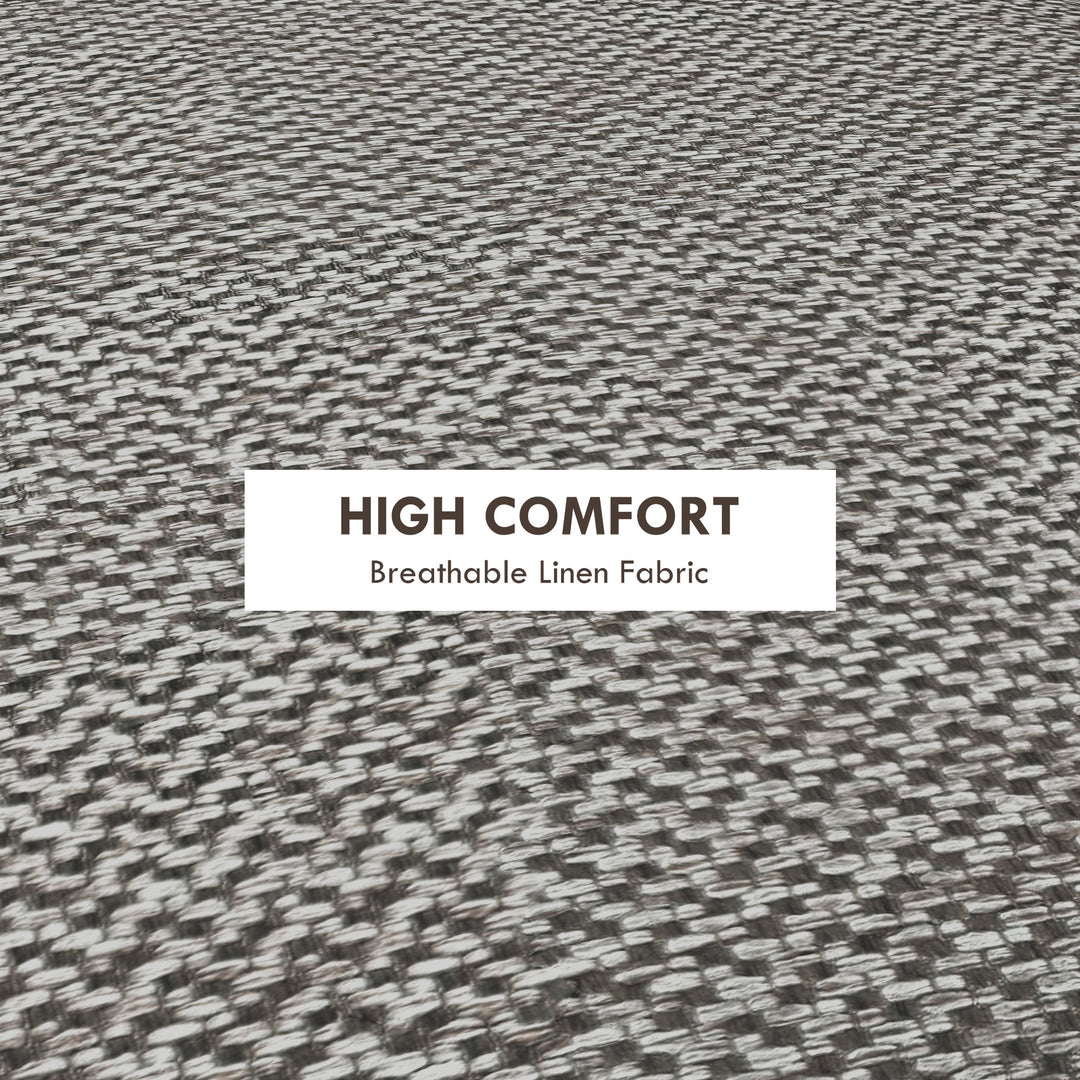 Round Linen-Look Storage Ottoman - Light Grey