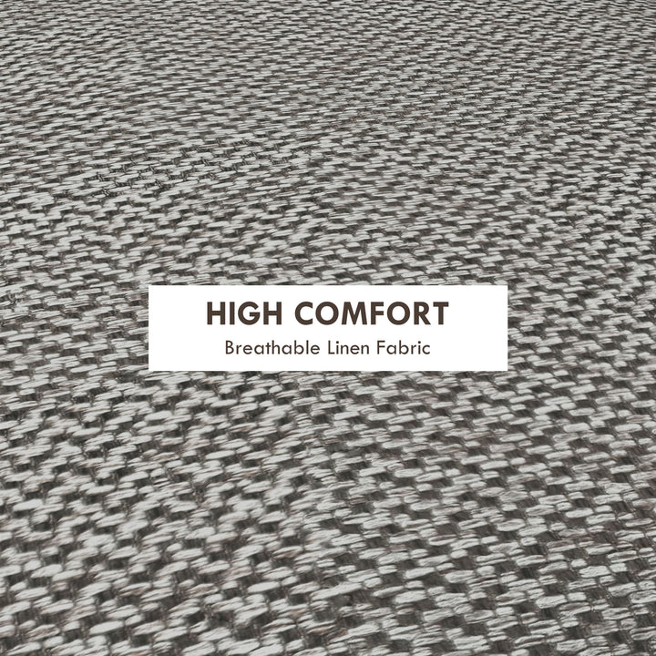Round Linen-Look Storage Ottoman - Light Grey