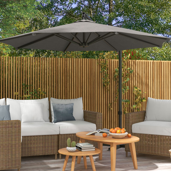 Outsunny 3 m Cantilever Banana Parasol with Cross Base, 360° Rotation Patio Umbrella with Crank Handle, Tilt, Dark Grey