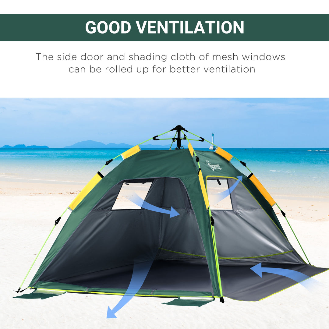 Beach Tent for 1-2 Person Pop-up Design with 2 Mesh Windows & 2 Doors Dark Green