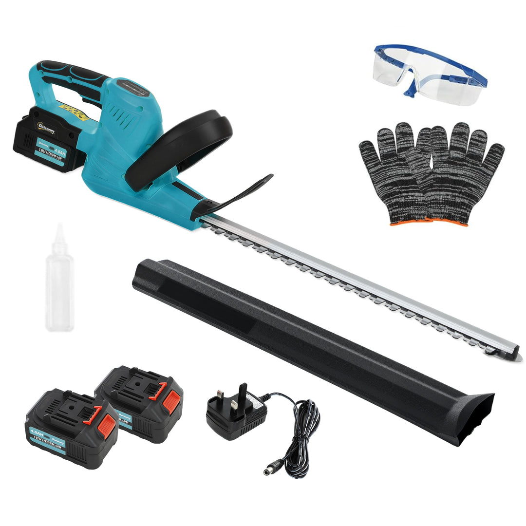 20" Cordless Hedge Trimmer, 21V Electric Hedge Cutter with 51cm Dual Action Blade, 2 x 4000mAh Batteries and Brushless Motor for Garden Branches, Shrubs, Twigs, Blue