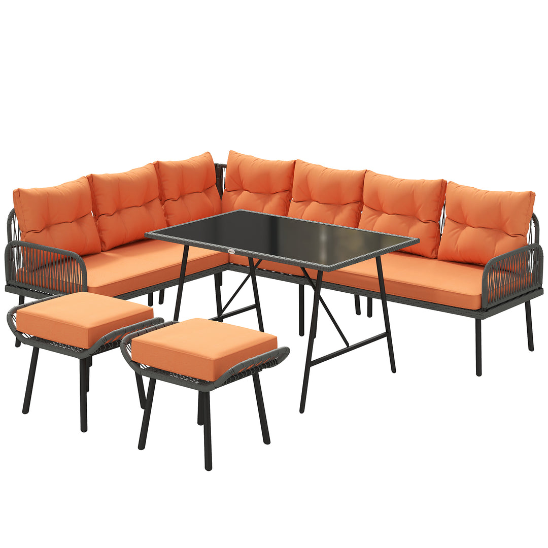 6 Piece Rattan Garden Furniture Set, 8 Seater Garden Corner Sofa with 