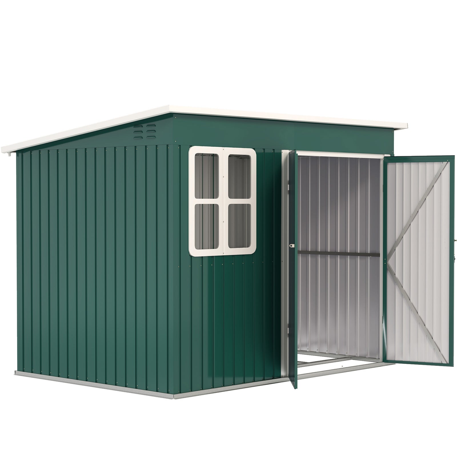 8.5 x 6ft Storage Shed Galvanised Steel Garden Shed, Metal Shed with Foundation Kit, Window, Lockable Wide Doors and Air Vents for Outdoor Patio, Green