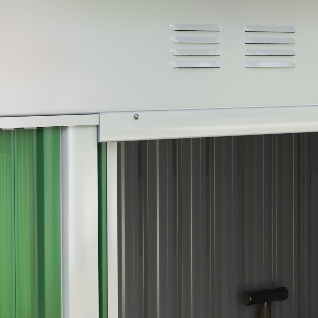7.6 x 4.3ft Garden Storage Shed with Lockable Sliding Doors and Ventilation, Metal Garden Tool Storage House, Green